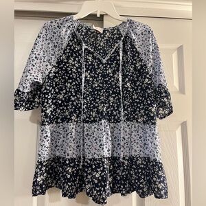 Pink Lily Floral Tie Blouse size Medium